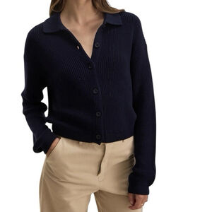 Velvet Taj Cardigan Sweater Women’s Small Navy Cotton Collared Button Front Knit